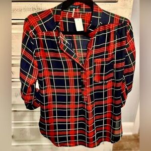 Plaid Button-Up Blouse